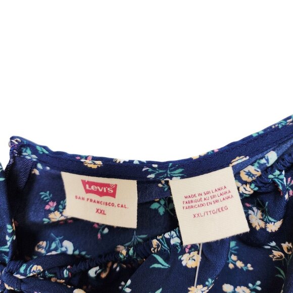 Levis Womens Blue Floral A-Line Dress With Puff Sleeves & Tie Detail Size XXL - Picture 3 of 11